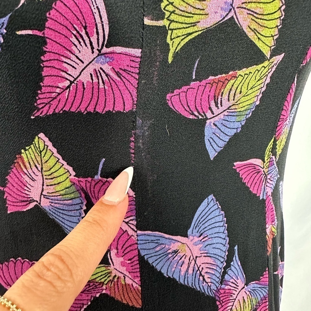 Y2K Betsey Johnson New York silk black leaf print midi dress size 6 - Picture 11 of 13